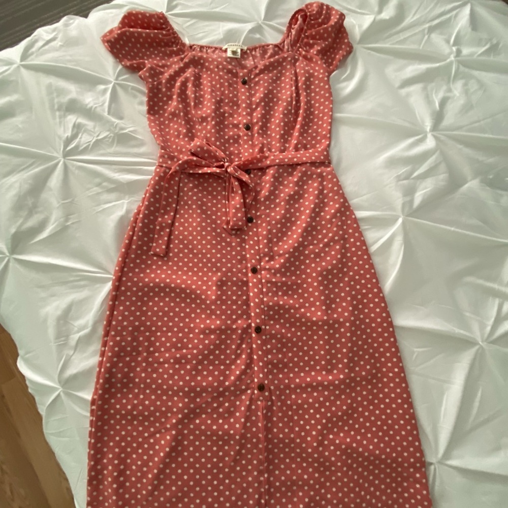 Monteau Mauve/ Pink cream polka dot dress woman’s Junior Medium
